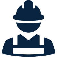 Silhouette of a construction worker wearing a hard hat.