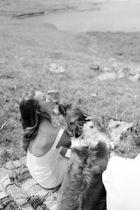 Bride shares candid moment with her dog during her Colorado elopement 