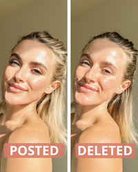before and after image of woman with a filter on face