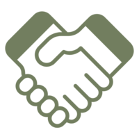 Icon of a handshake symbolizing trust, partnership, and reliable client relationships.