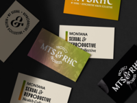 An array of overlapping business cards with different logo variations for MTSRHC sits atop a black background