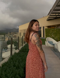 Teressa look back at sunset