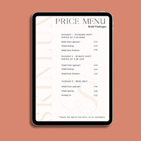 iPad mockup of “Our Price Guide” by Skinlux Beauty Bar – Luxury Bridal Makeup Artist serving NYC, NJ & PA.