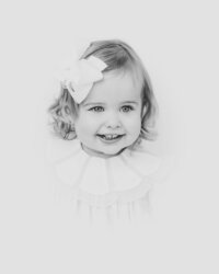 Little girl poses for black and white portrait session in Raleigh NC studio