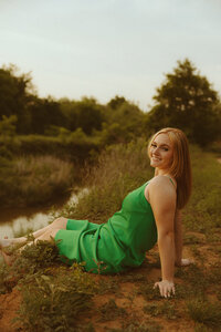 Whimsical senior session by a creek  in Abilene, TX
