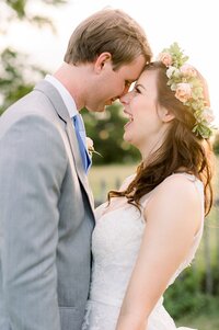 Bride and groom walk up memorial steps at their DC wedding