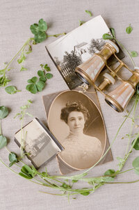 a family heirloom mixed with old family photographs