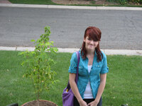 Teenage girl wearing a backpack on her first day of school.