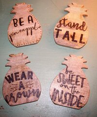 Pineapple coasters woodburning