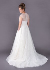 High Back A-Line Wedding Dress with short cap sleeves