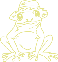 Palm tree green coqui frog wearing a straw hat- fun and bold illustration, Latina Web Designer