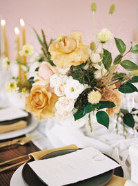 Romantic Green, Yellow and Pink Floral Centerpiece