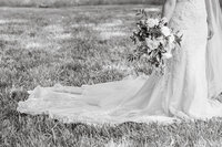 wedding dress with large bouquet