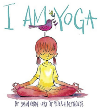 book cover with watercolored image of a girl sitting criss cross on the ground meditating with a bird sitting on her head