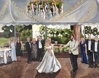 Painting of bride and groom in a ballroom