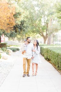 Bride and groom walk up memorial steps at their DC wedding