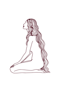 Illustration of a girl sitting on her knees with long hair