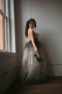 Bride in Ouma Bridal couture gown during a Vancouver wedding photoshoot.