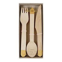 Wooden Gold Dipped Cutlery (Fork, Knife, Spoon)