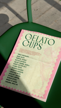gelato cups menu on a chair
