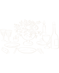 Hand-drawn sketch of a rustic farm-to-table tablescape, featuring seasonal decor, candles, and a communal outdoor dining setup