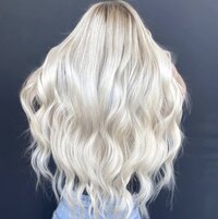 Woman with long very blonde hair