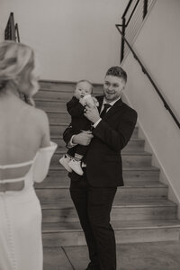 Married couple on their wedding day at Pinewood Events Center in Cambridge, Minnesot