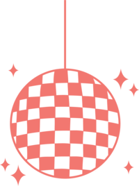 Custom illustration of disco ball for Sassy Diva in coral