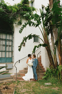 Couple smiling at Santa barbara courthouse elopement
