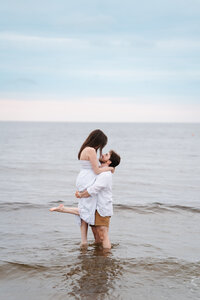 Harbor engagement photos in Rockport MA with New England coastal charm