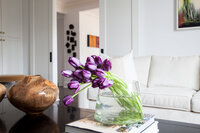 Purple Flowers in the Great Room by Alpharetta Interior Designer Morse Design
