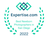 Badge for Expertise.com, reads "Best Newborn Photographer in San Diego 2022"