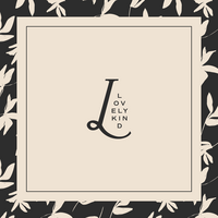 Lovelykind logo on a cream square on top of a black and cream textured background