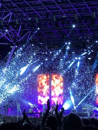 Blue and purple confetti with a stage to show overcoming stage fright