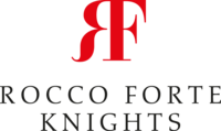 Logo of Rocco Forte Knights displaying stylized red letters "RF" above the name "ROCCO FORTE KNIGHTS" in black, using an elegant serif typeface.