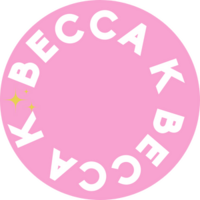 Pink circle of "Becca K" in curbed text