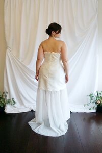 Strapless column style wedding dress with removable tulle skirt