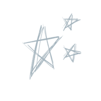 Illustration of one large and two small pencil-drawn light blue  stars
