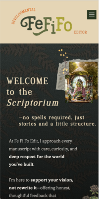 Screen capture of the mobile website home page for book editor