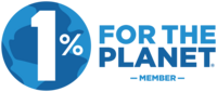 A blue sticker that says "1% for the planet partner"