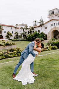 couple kisses after destination elopement