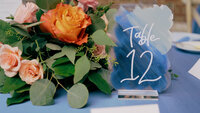 Floral and Table Number Decorations at table for wedding reception at Dayton Art Institute
