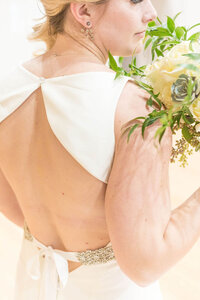 Old hollywood glamour fit-and-flare wedding dress with keyhole back