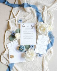 blue and white wedding suite