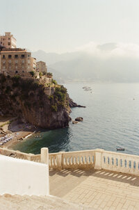 Picturesque cliffside Italian town overlooking the sea.