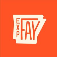 orange logo with ‘EXP FAY’ inside the shape of Arkansas