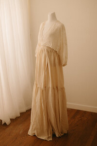 Light taupe maternity gown from Nashville client closet, available for newborn and maternity photography.