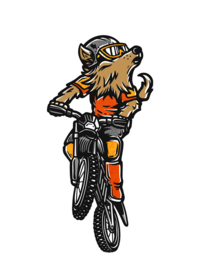 Sally the Dirt-E Bike wolf howling on her E-Bike