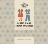 book cover with brown pattern and illustrations of clothes