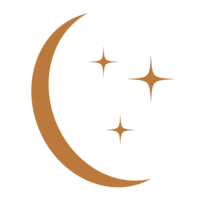 Logo icône studio Youmé marron représentant une lune et des étoiles pour illustrer les esprits rêveurs et le nom du Studio.